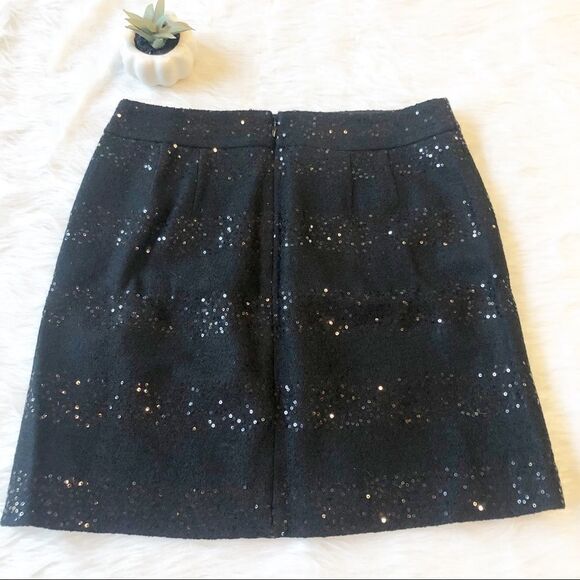 LOFT ANN TAYLOR Black Wool Sequin Mini Skirt - Picture 2 of 7